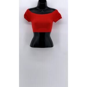 PAPAYA Women's Red Ribbed Off-The-Shoulder Cropped Top SZ S/M